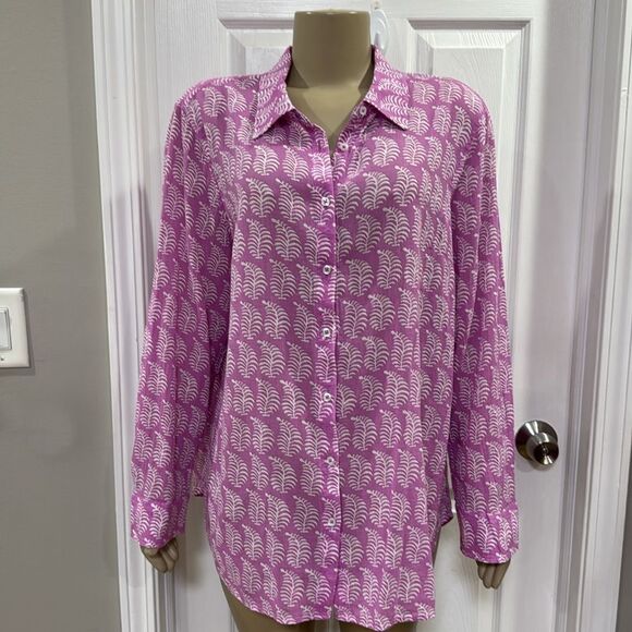 Talbots Lavender and White Button Down Shirt - Picture 1 of 7